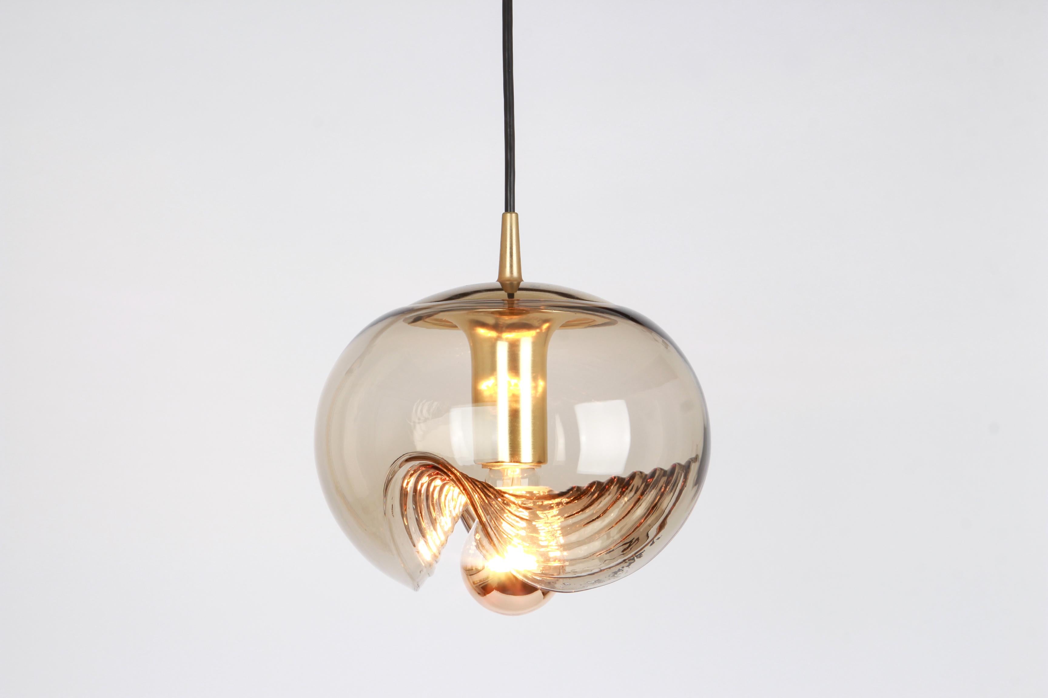 Mid-Century Modern One of Five Large Smoked Glass Pendant Light by Peill & Putzler, Germany, 1970s For Sale