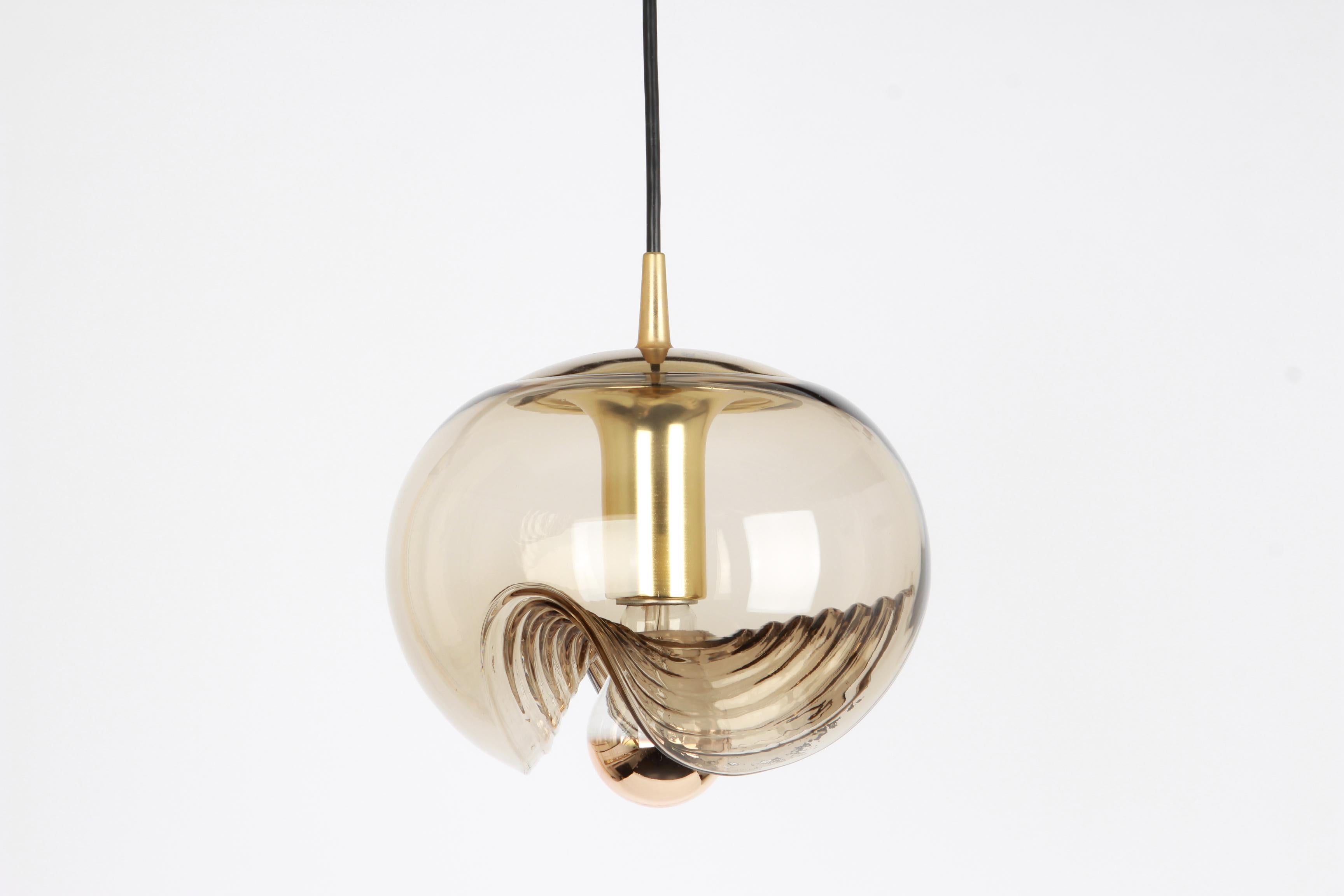 1 of 10 Large Smoked Glass Pendant Light by Peill & Putzler, Germany, 1970s For Sale 1