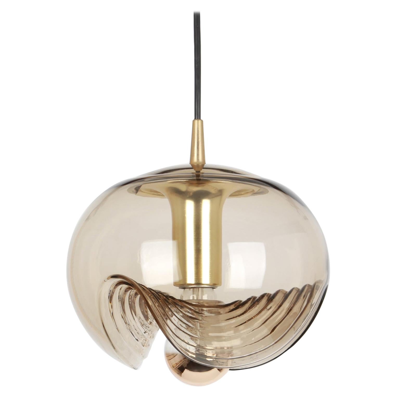 One of Five Large Smoked Glass Pendant Light by Peill & Putzler, Germany, 1970s For Sale