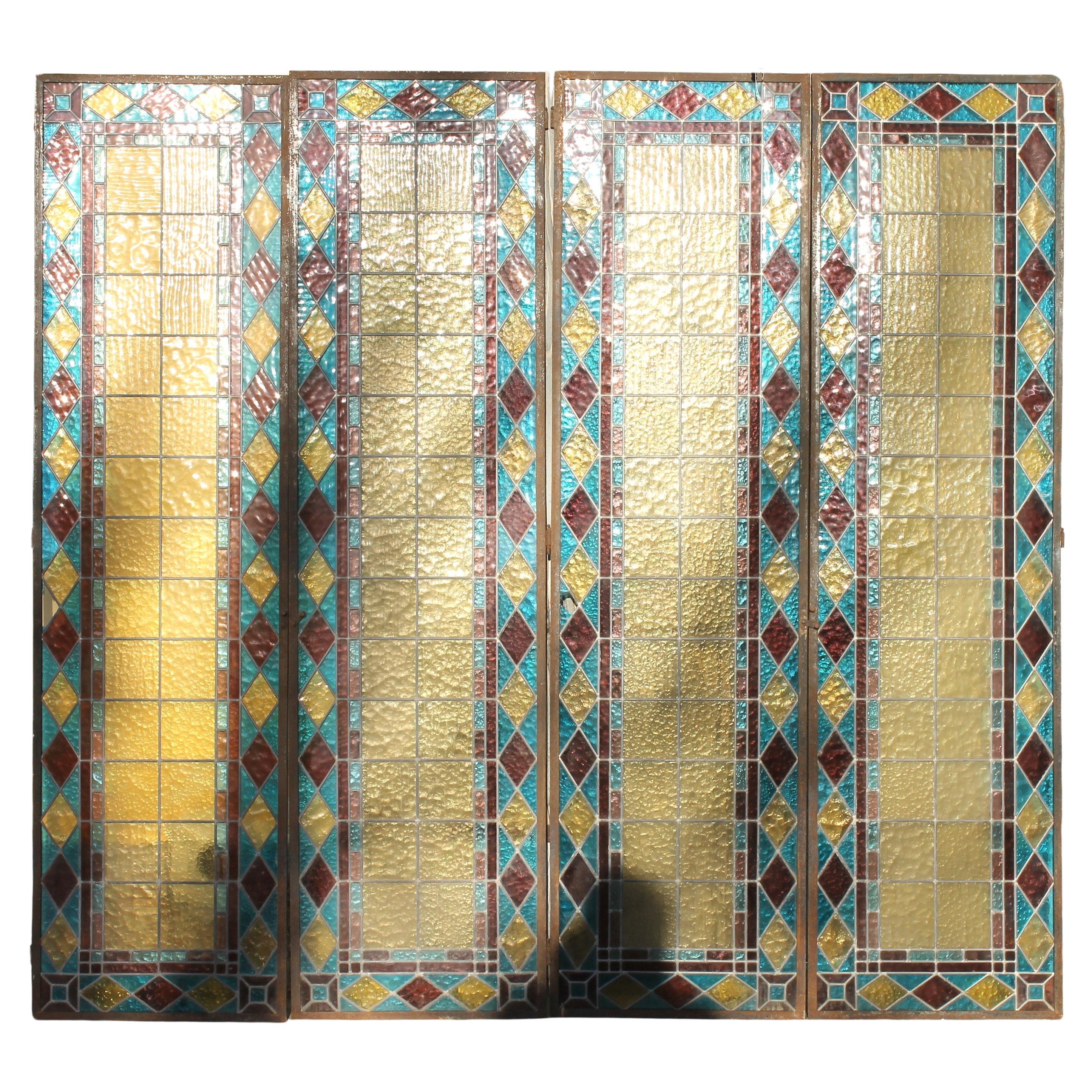 One of four "Liberty" Italian Stained Glass door- window Panel, Italy 1900 ca. For Sale