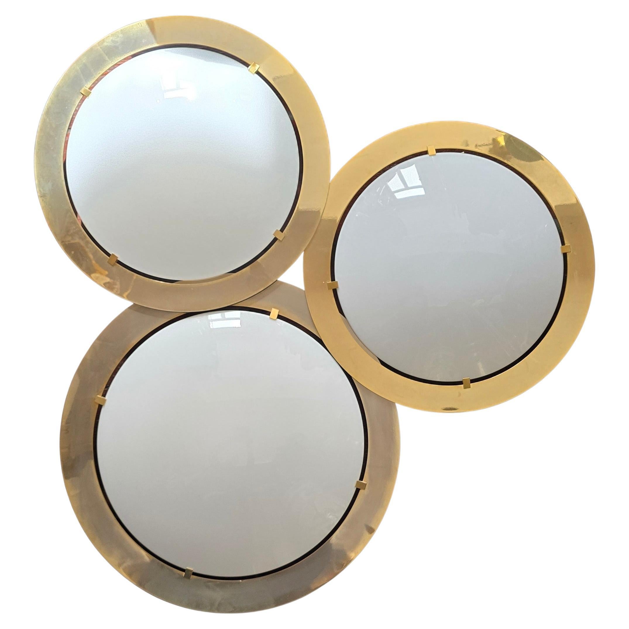 One of Four Limburg Flush Mount or Wall Lights, Brass Opal Glass, 1970s