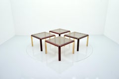One of Four Mahogany, Brass and Glass Side Tables, 1980s