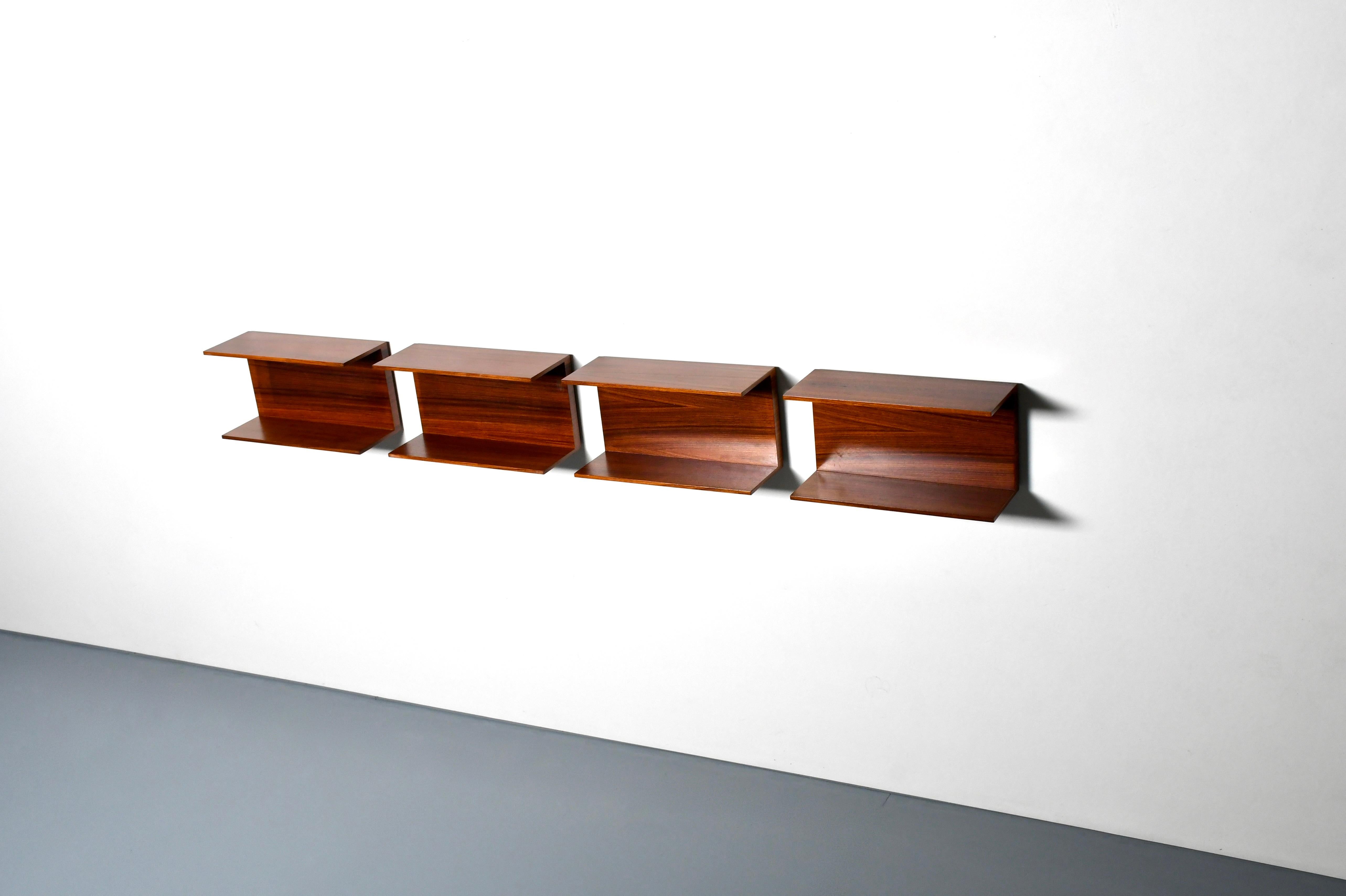 Mid-Century Modern One of Four Rosewood Wall Shelves by Walter Wirz for Wilhelm Renz, 1960s