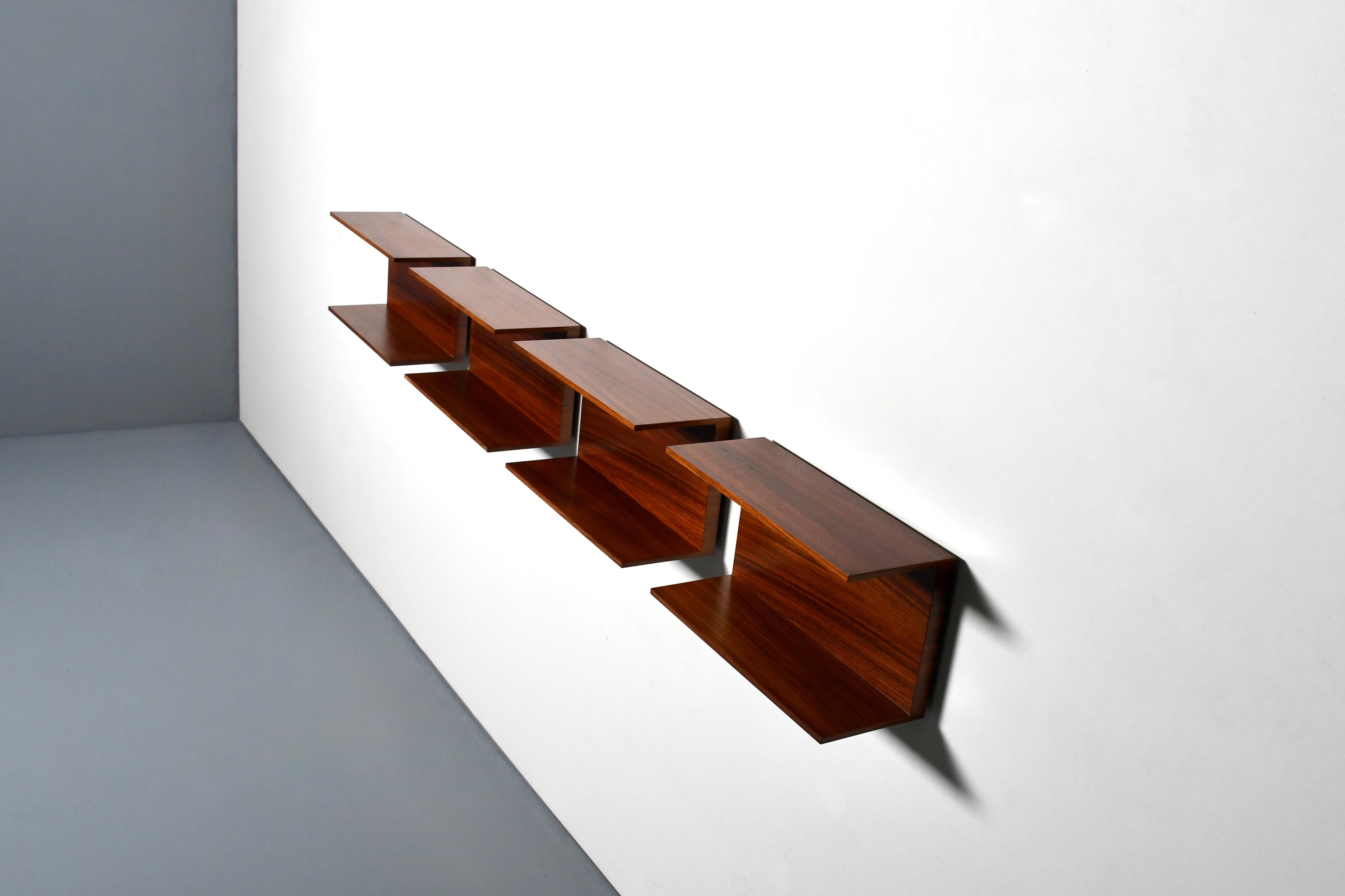 One of Four Rosewood Wall Shelves by Walter Wirz for Wilhelm Renz, 1960s In Excellent Condition In Echt, NL