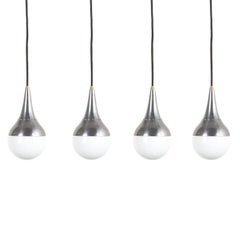 One of Four Stilnovo Ball Pendant Lamps Opal Glass, circa 1950