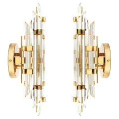 One of Four Venini Style Murano Glass and Brass Sconces, Italy