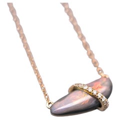 One of Kind Australian Black Opal & Diamond Necklace 18K Yellow Gold