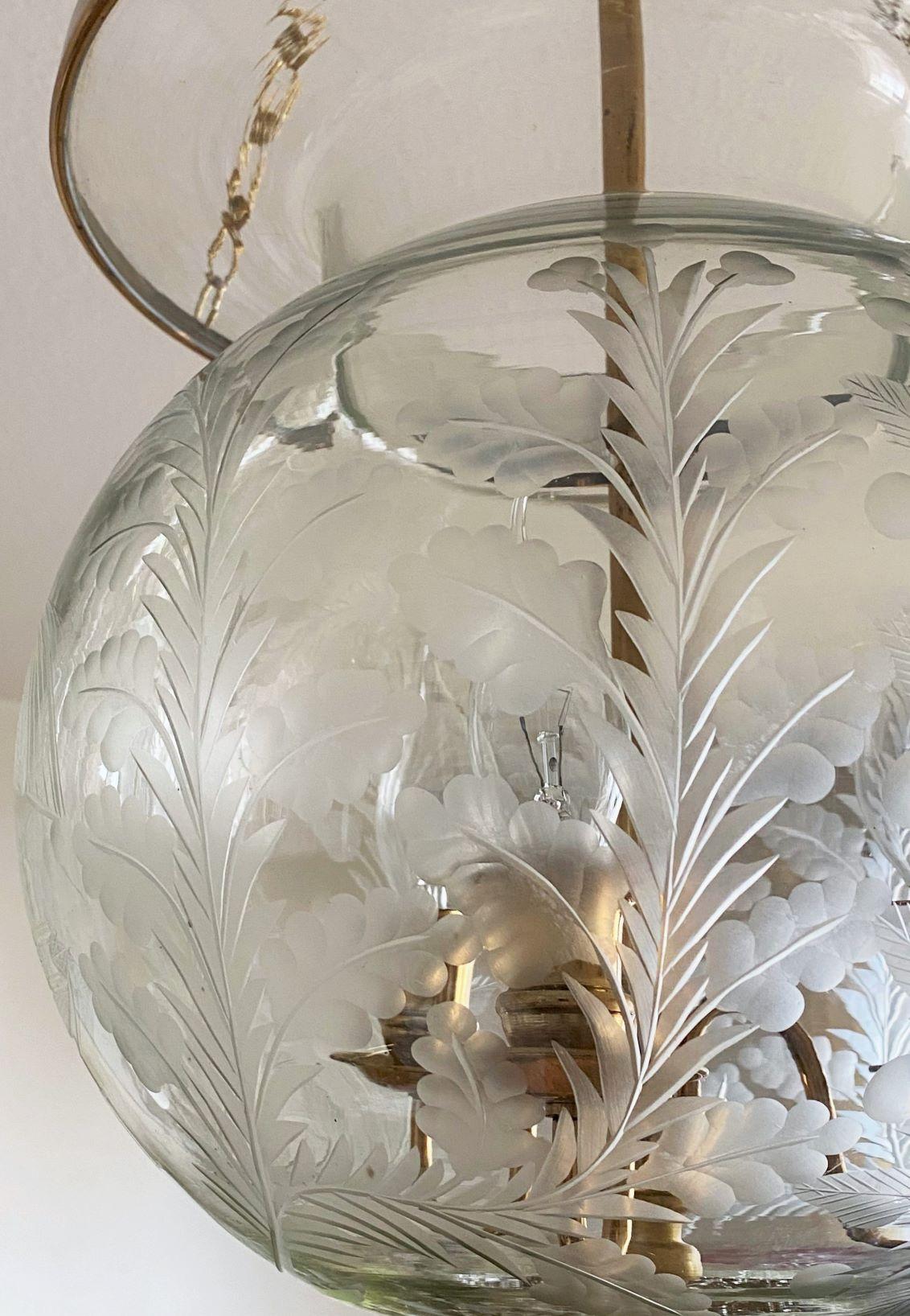 French Art Deco Cut Glass Brass Three-Light Chaptel Lantern 1910s For Sale 6