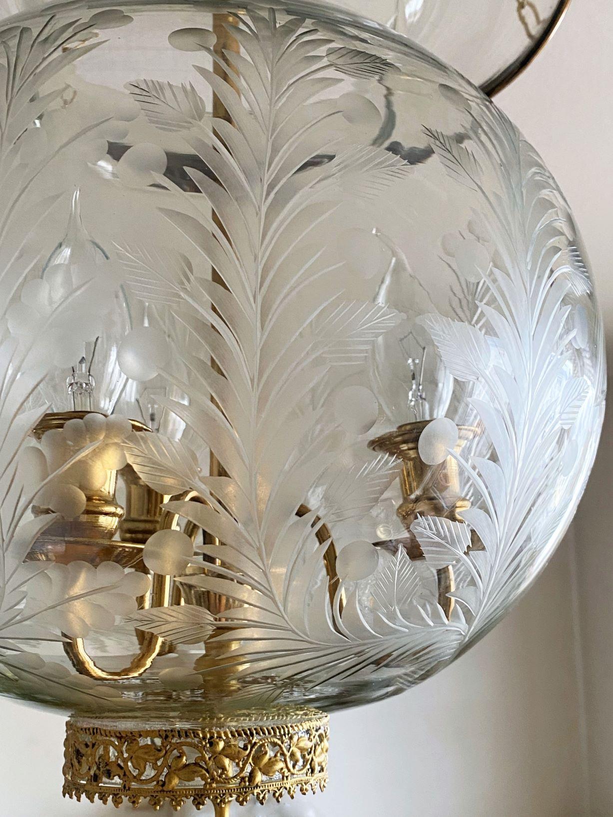French Art Deco Cut Glass Brass Three-Light Chaptel Lantern 1910s For Sale 7