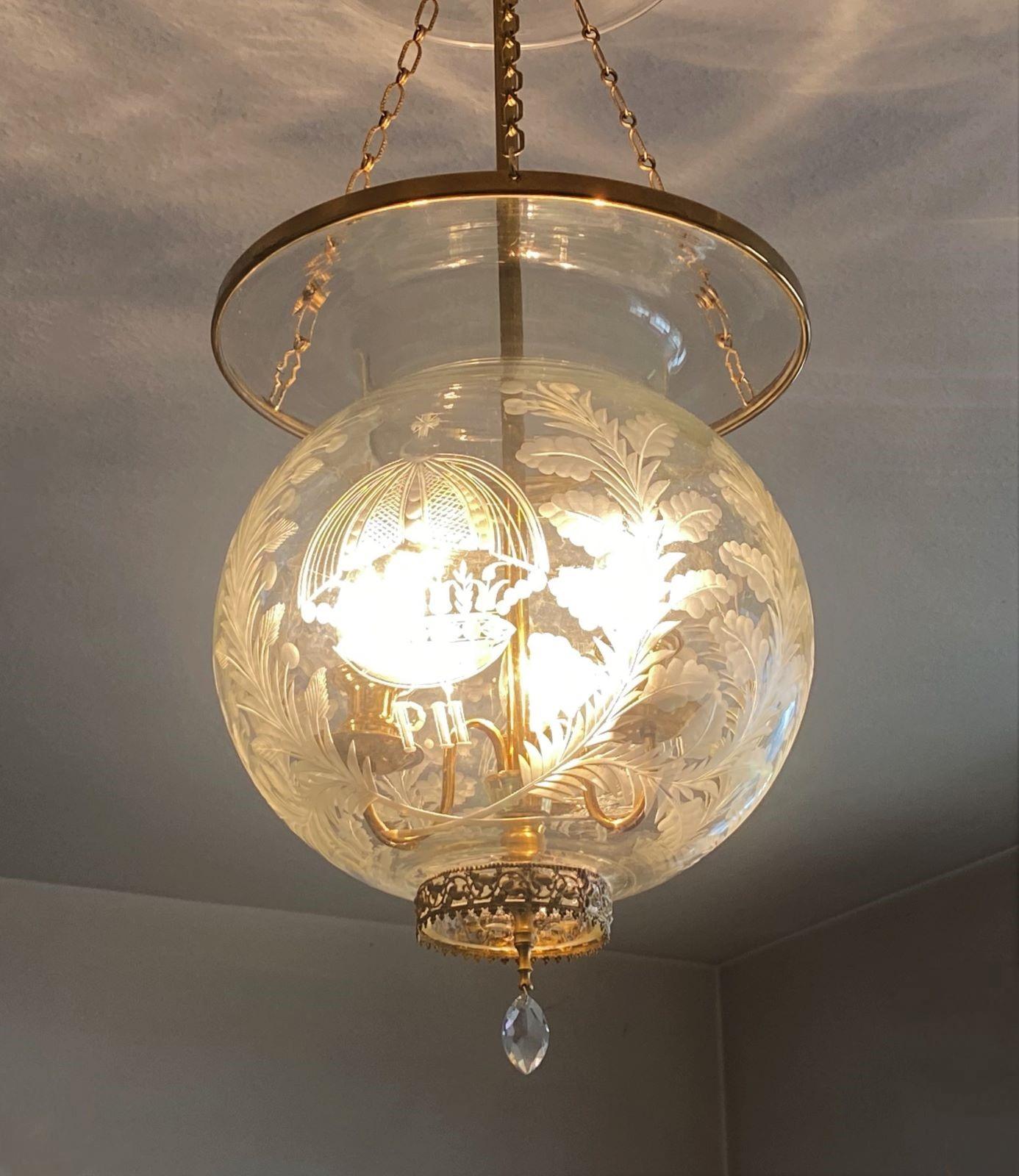 French Art Deco Cut Glass Brass Three-Light Chaptel Lantern 1910s For Sale 14