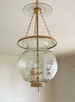 Antique French Cut Glass Three-Light Hall Lantern circa 1900-1910, Electrified