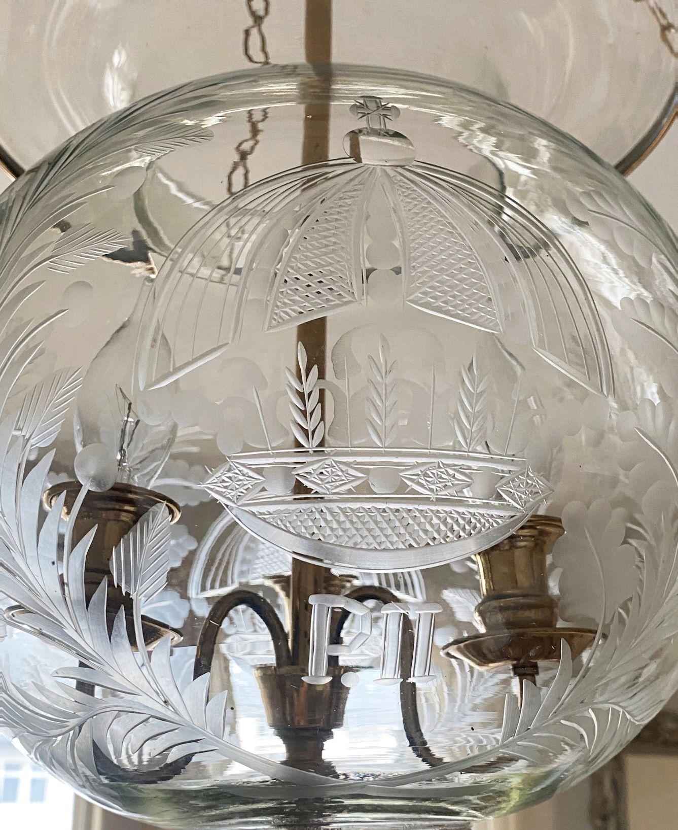 French Art Deco Cut Glass Brass Three-Light Chaptel Lantern 1910s For Sale 4