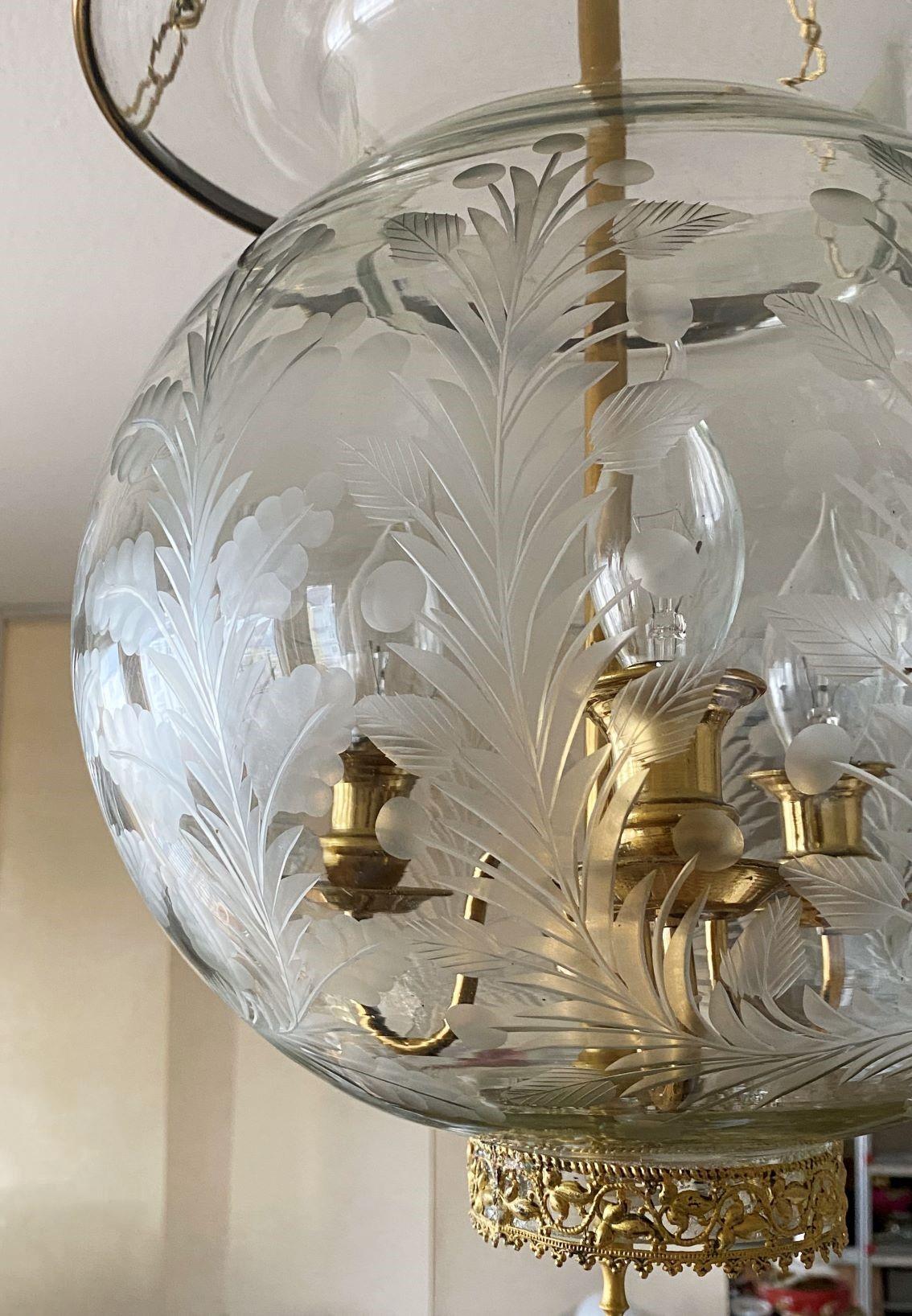 French Art Deco Cut Glass Brass Three-Light Chaptel Lantern 1910s For Sale 5