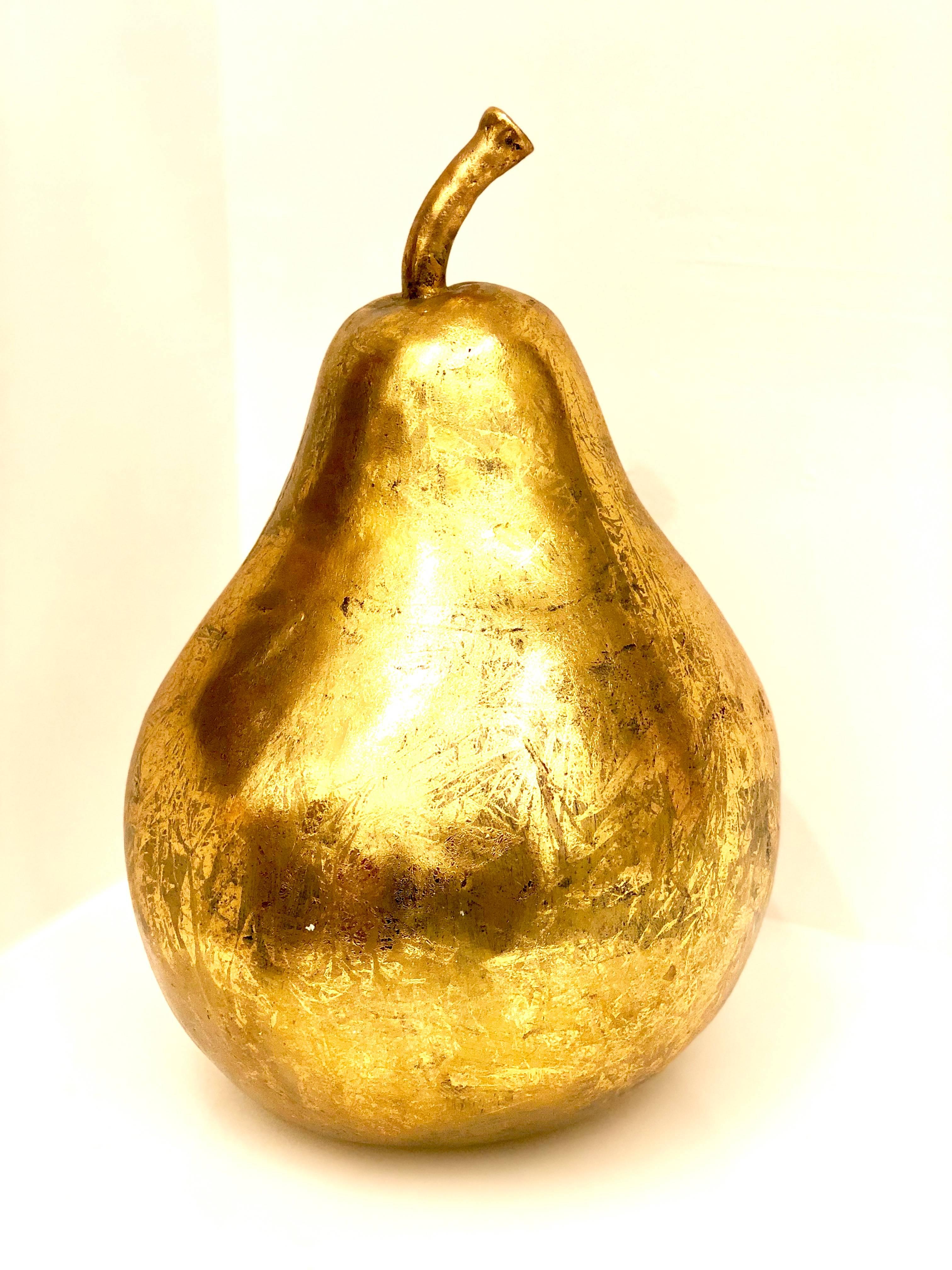 Post-Modern One of Kind Gigantic Gold Leaf Decorative Pear Sculpture