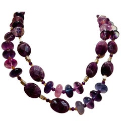 One of Kind Handmade Natural Gemstone Necklace with Amethyst, and Fluorite