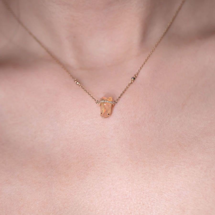 Arts and Crafts One-of-Kind Mexican Fire Opal & Diamond Sapphire Necklace 18K Yellow Gold For Sale