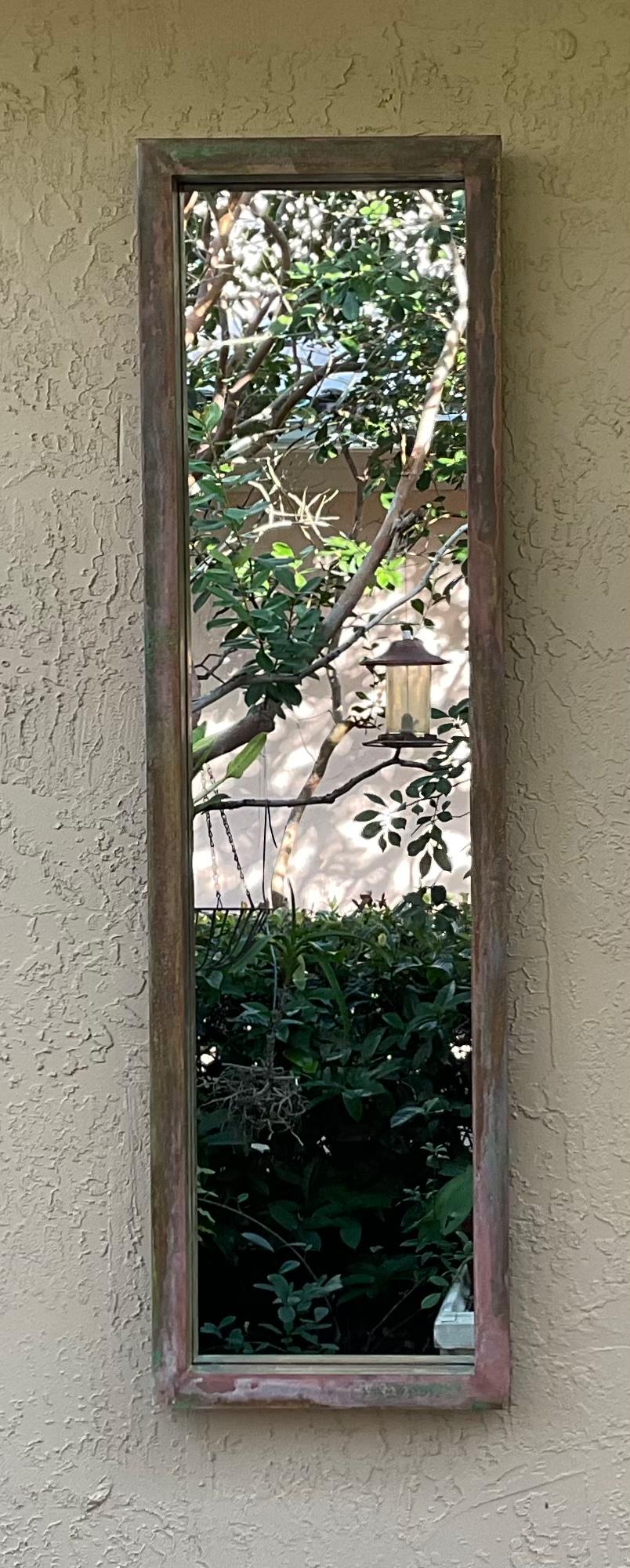 North American One of Kind Narrow Architectural Rectangular Brass Mirror For Sale