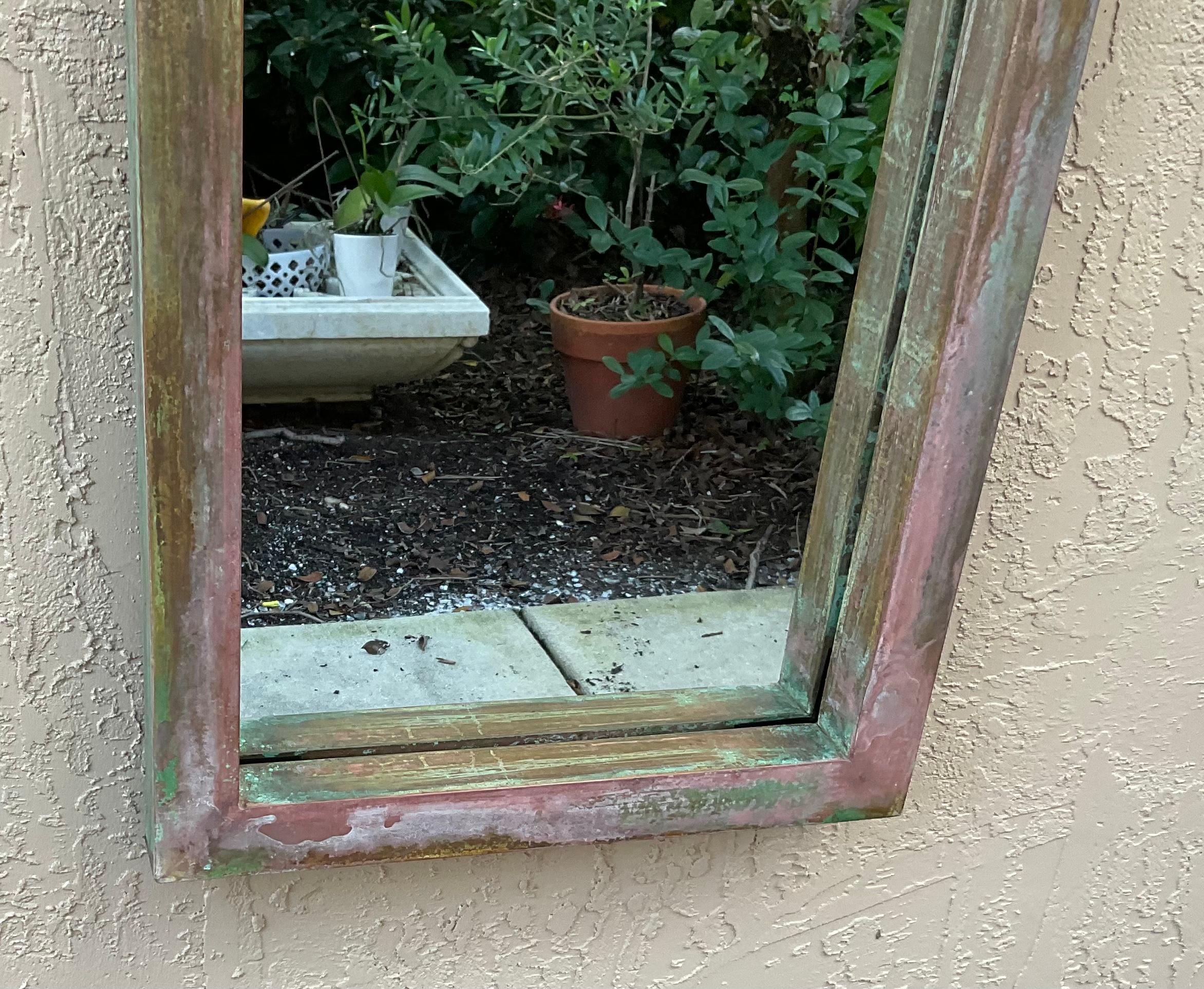 One of Kind Narrow Architectural Rectangular Brass Mirror For Sale 3