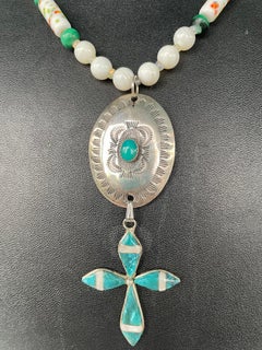 One of  kind , Southwest style, handmade, sterling silver, mother of pearl neckl