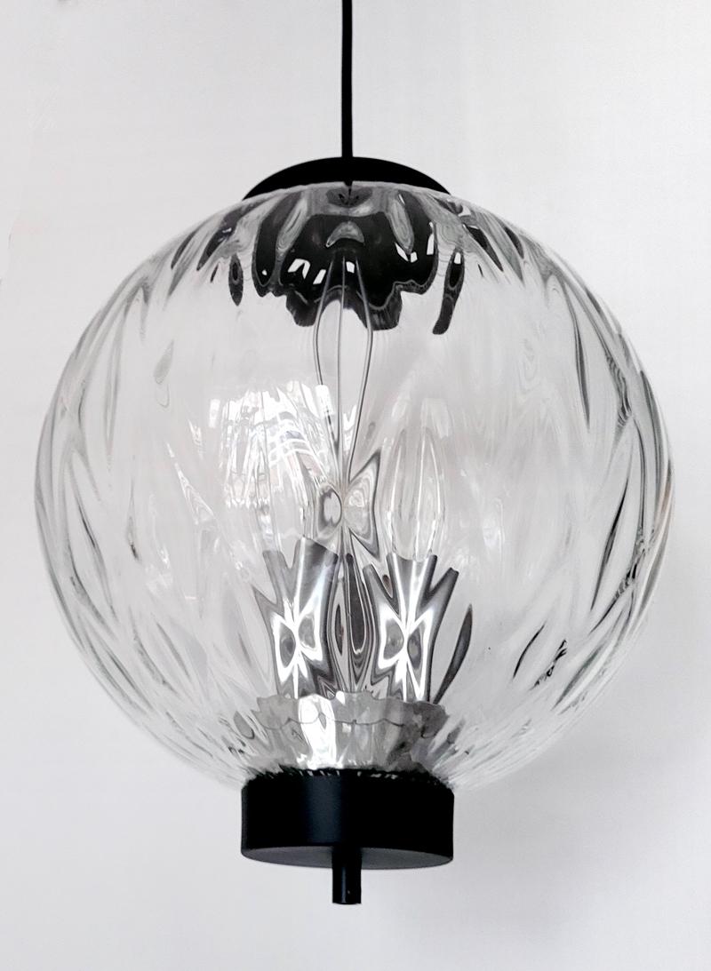 Mid-Century Modern One of Large Austrian Vintage Blown Glass Globe Ceiling Hanging Light, 1960s For Sale