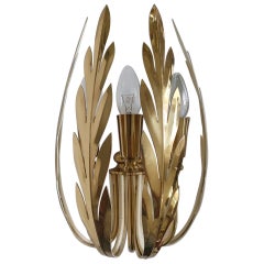 One of... Large Hollywood Regency German Vintage Brass Leaves Wall Light Sconce