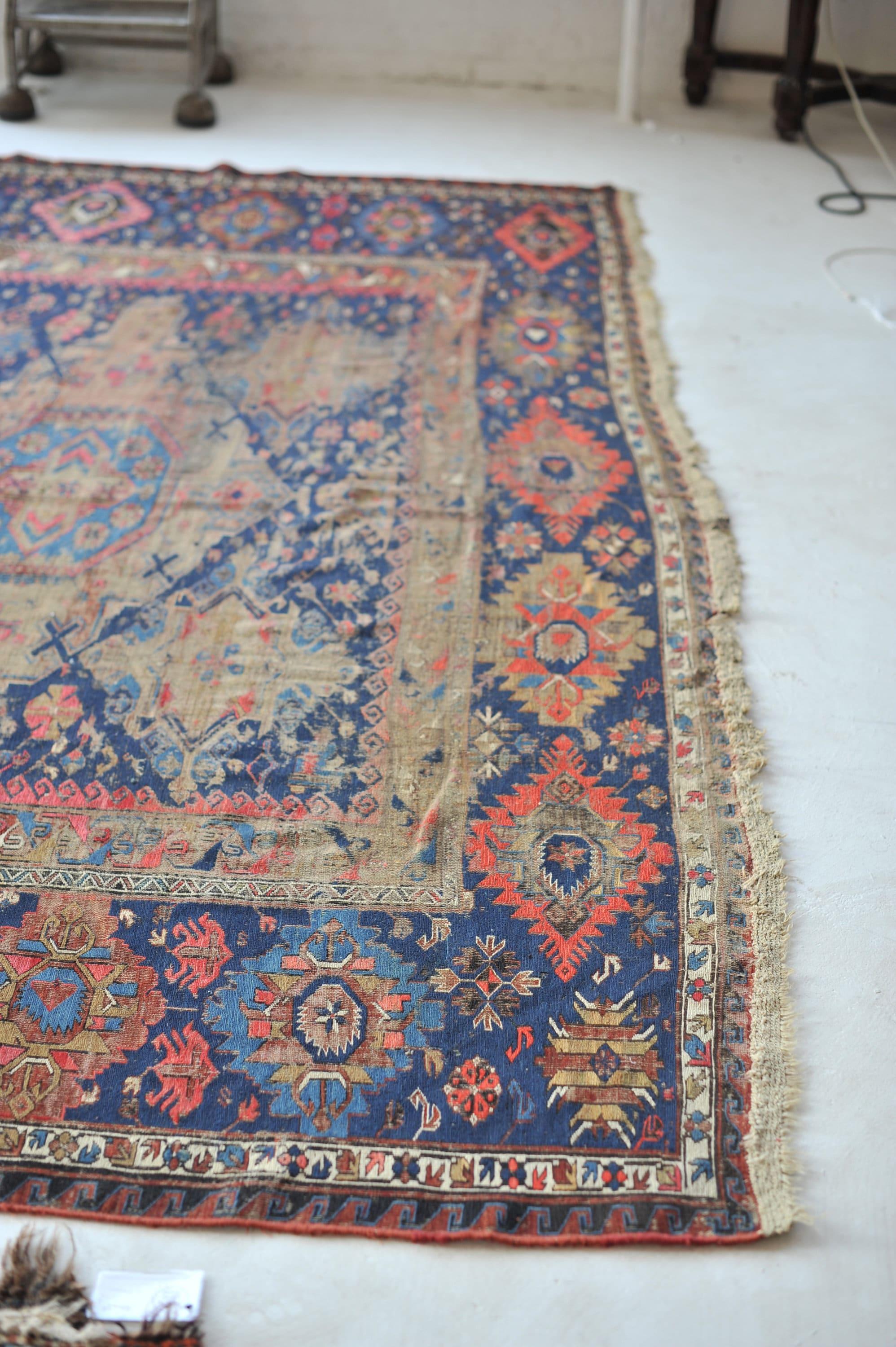 Wool One-of-one Over-sized Palatial Antique Sumac Textile Rug, c.1910 For Sale