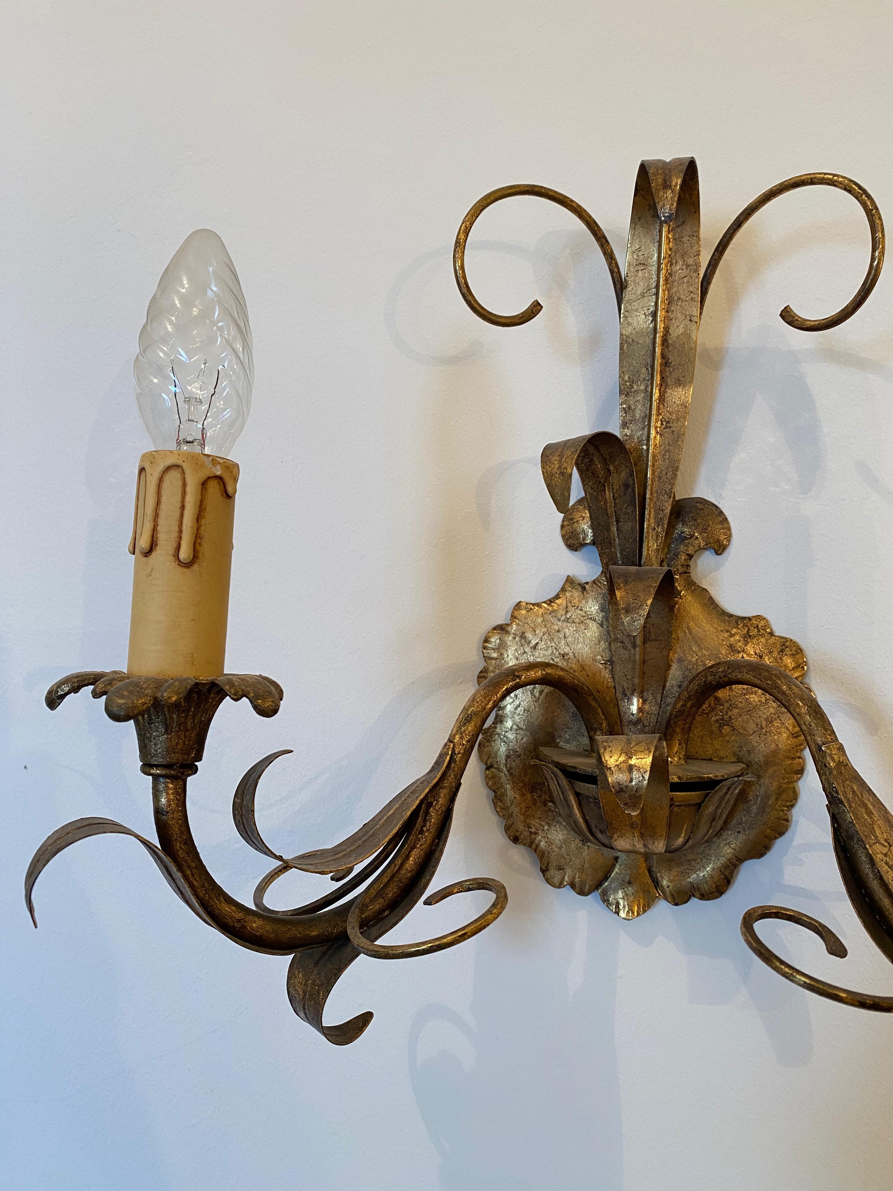 One of Four Toleware Italian Gilded Sconce Florentine Style, Italy, 1960s 3