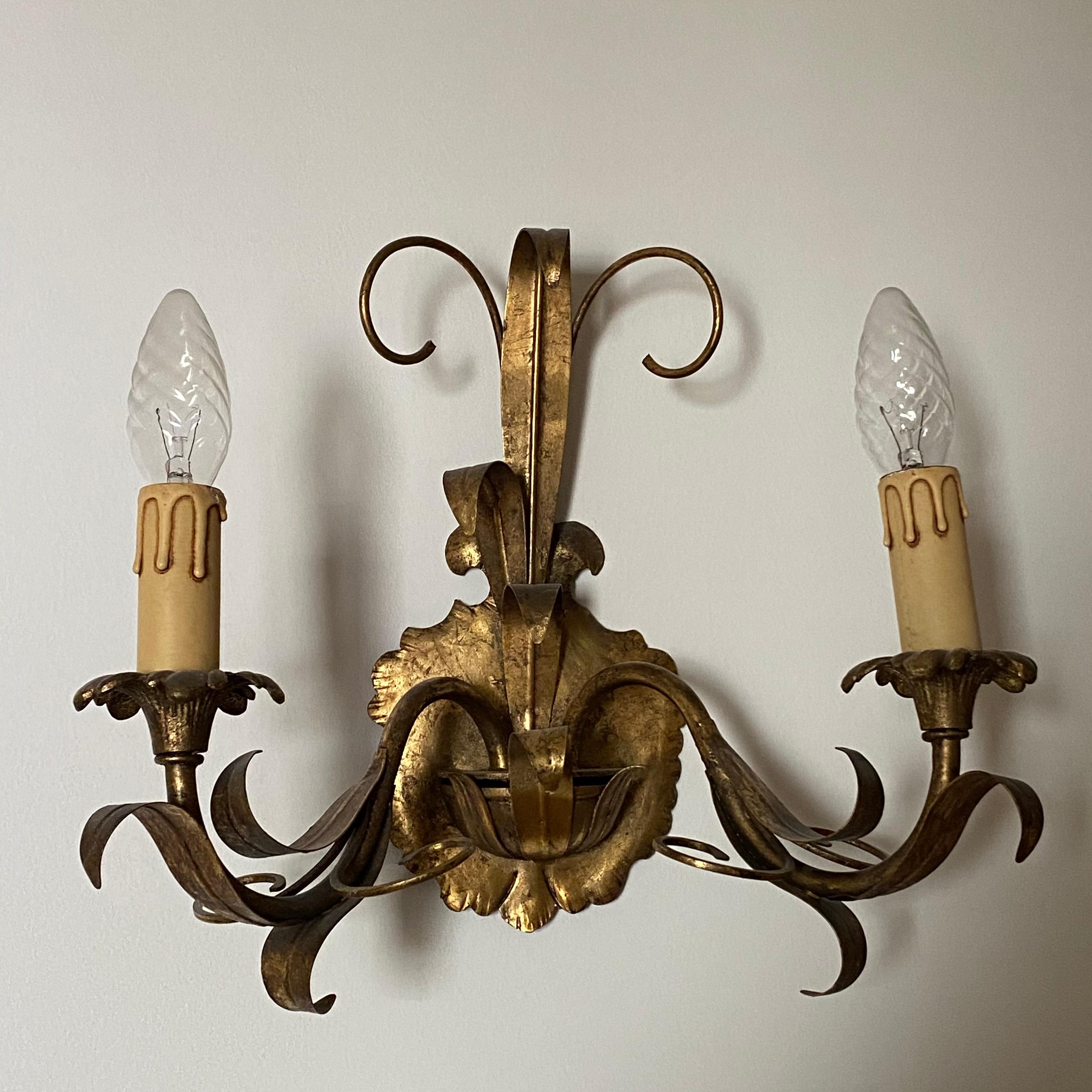 One of Four Toleware Italian Gilded Sconce Florentine Style, Italy, 1960s 4