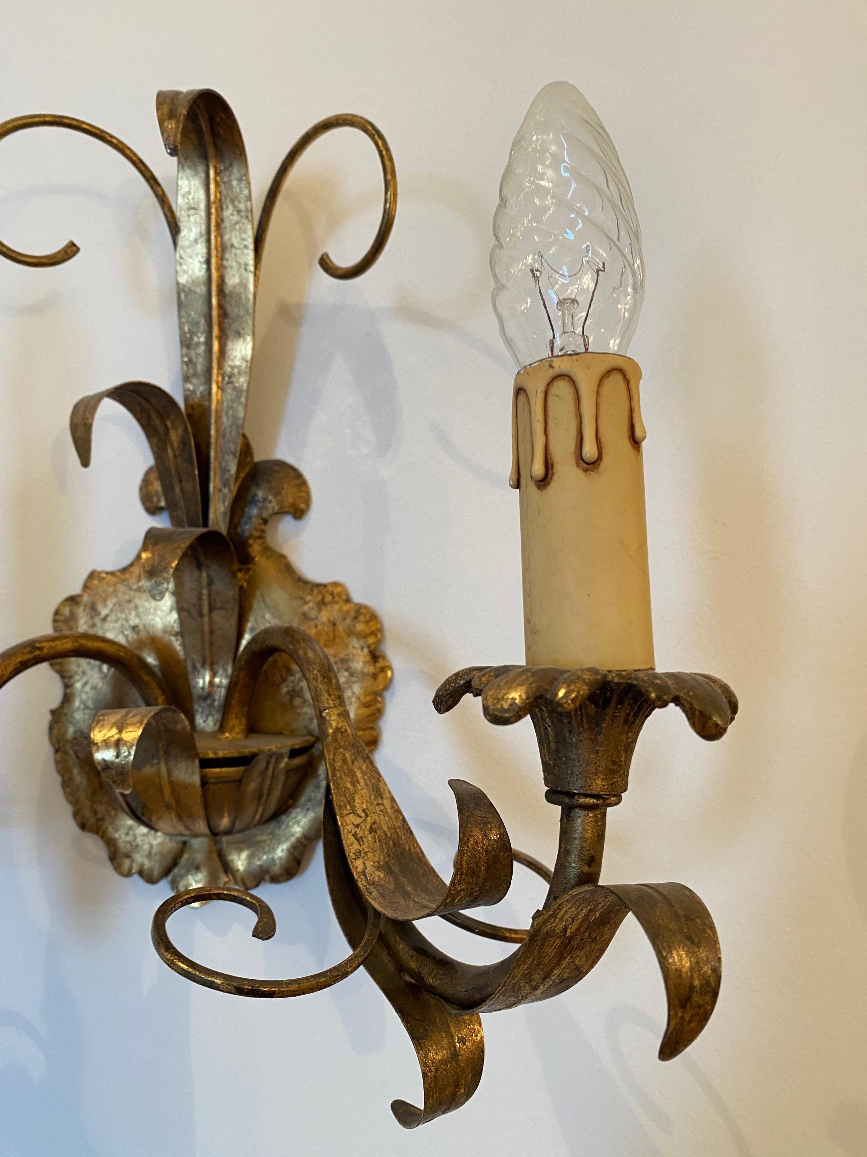 One of Four Toleware Italian Gilded Sconce Florentine Style, Italy, 1960s 5