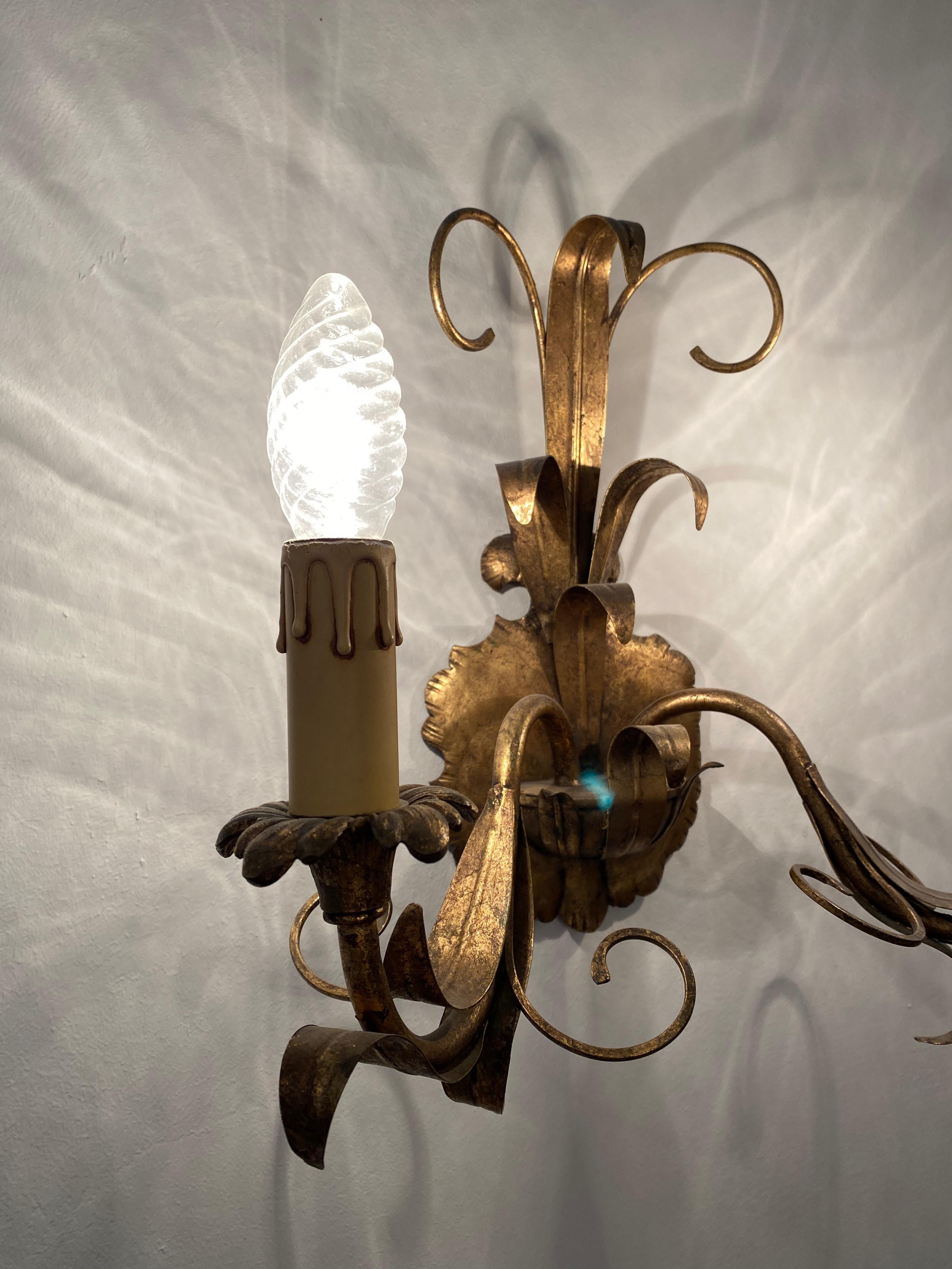 One of Four Toleware Italian Gilded Sconce Florentine Style, Italy, 1960s 6