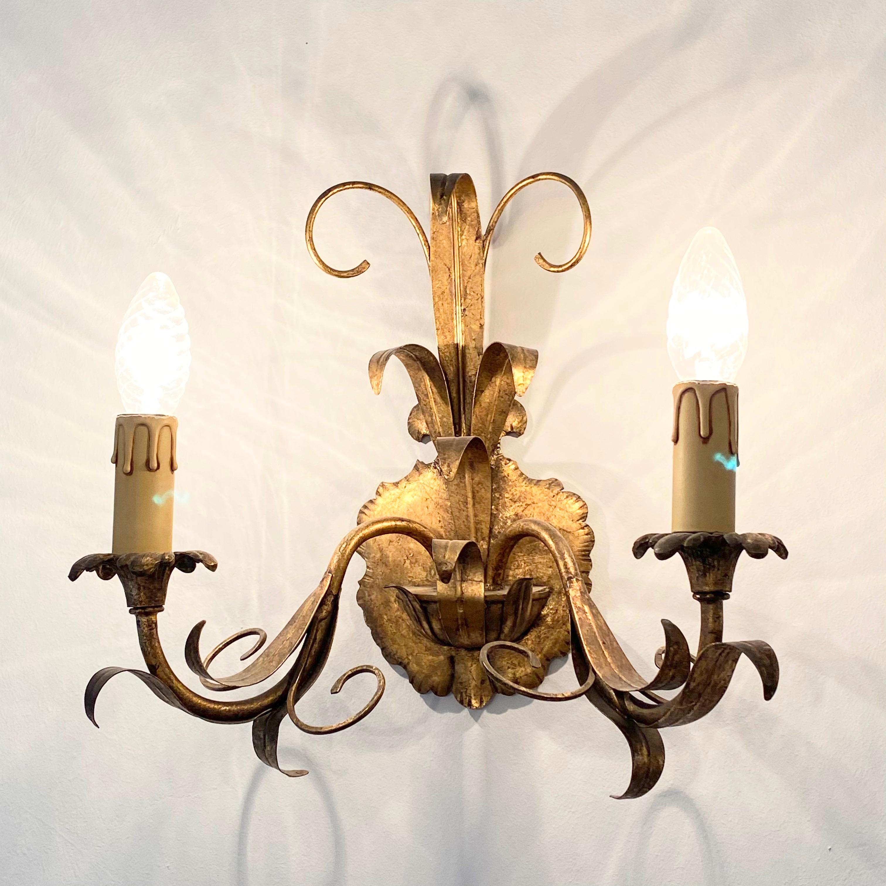 Gilt One of Four Toleware Italian Gilded Sconce Florentine Style, Italy, 1960s