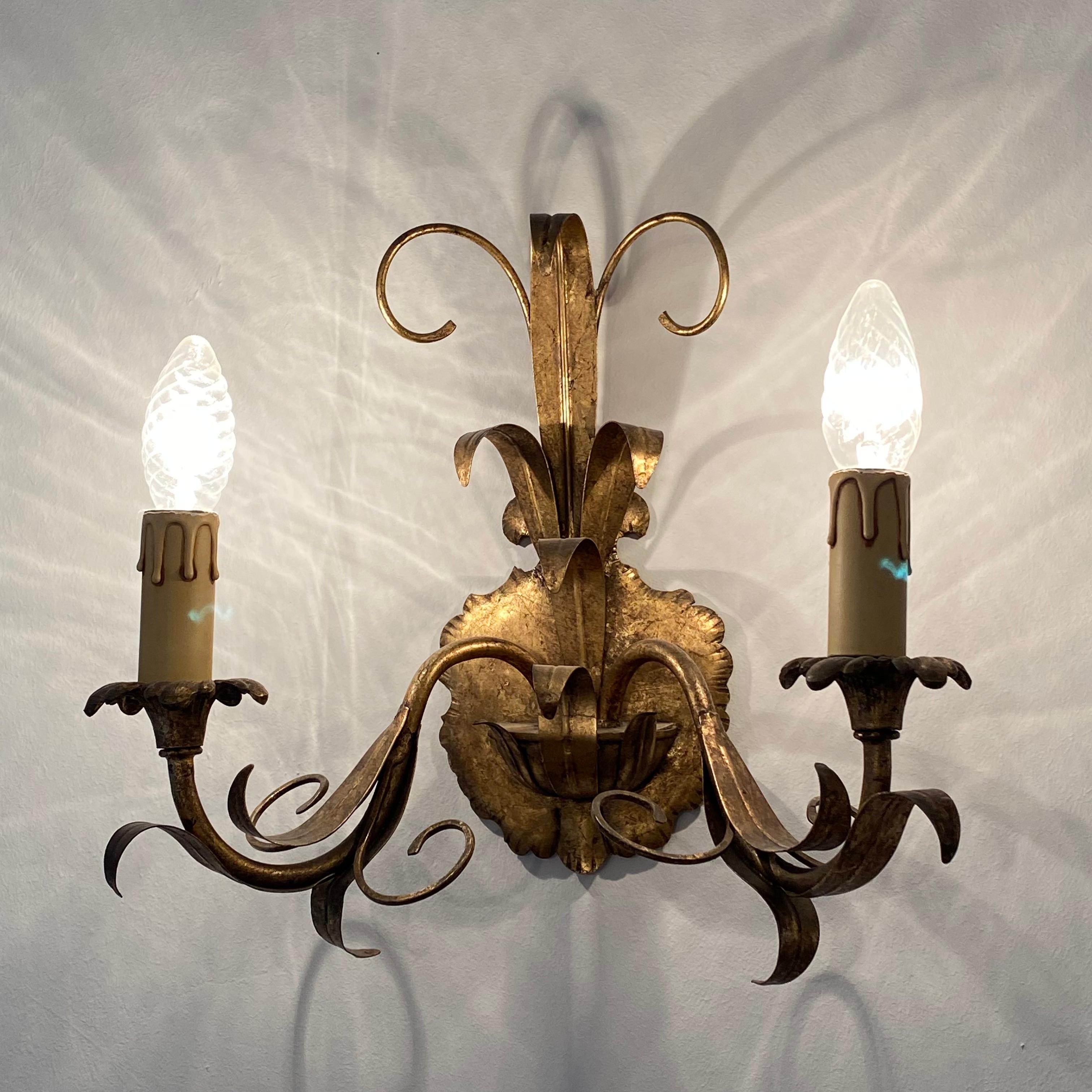 Metal One of Four Toleware Italian Gilded Sconce Florentine Style, Italy, 1960s