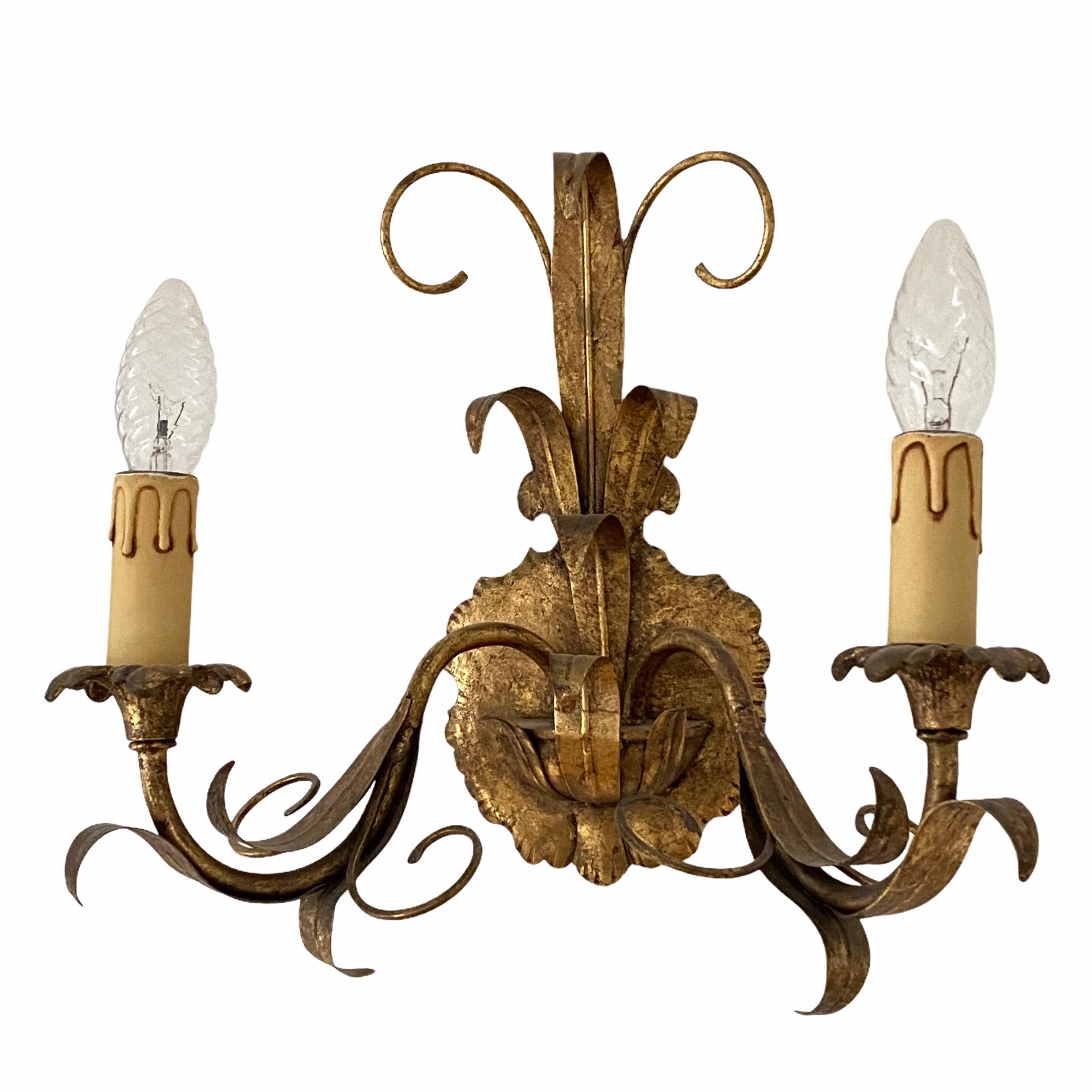 One of Four Toleware Italian Gilded Sconce Florentine Style, Italy, 1960s 1