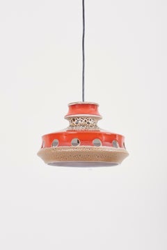 One of Six Ceramic Pendant Lamp with Lava Glaze, Germany, 1970s