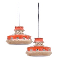 Vintage One of Six Ceramic Pendant Lamp with Lava Glaze, Germany, 1970s