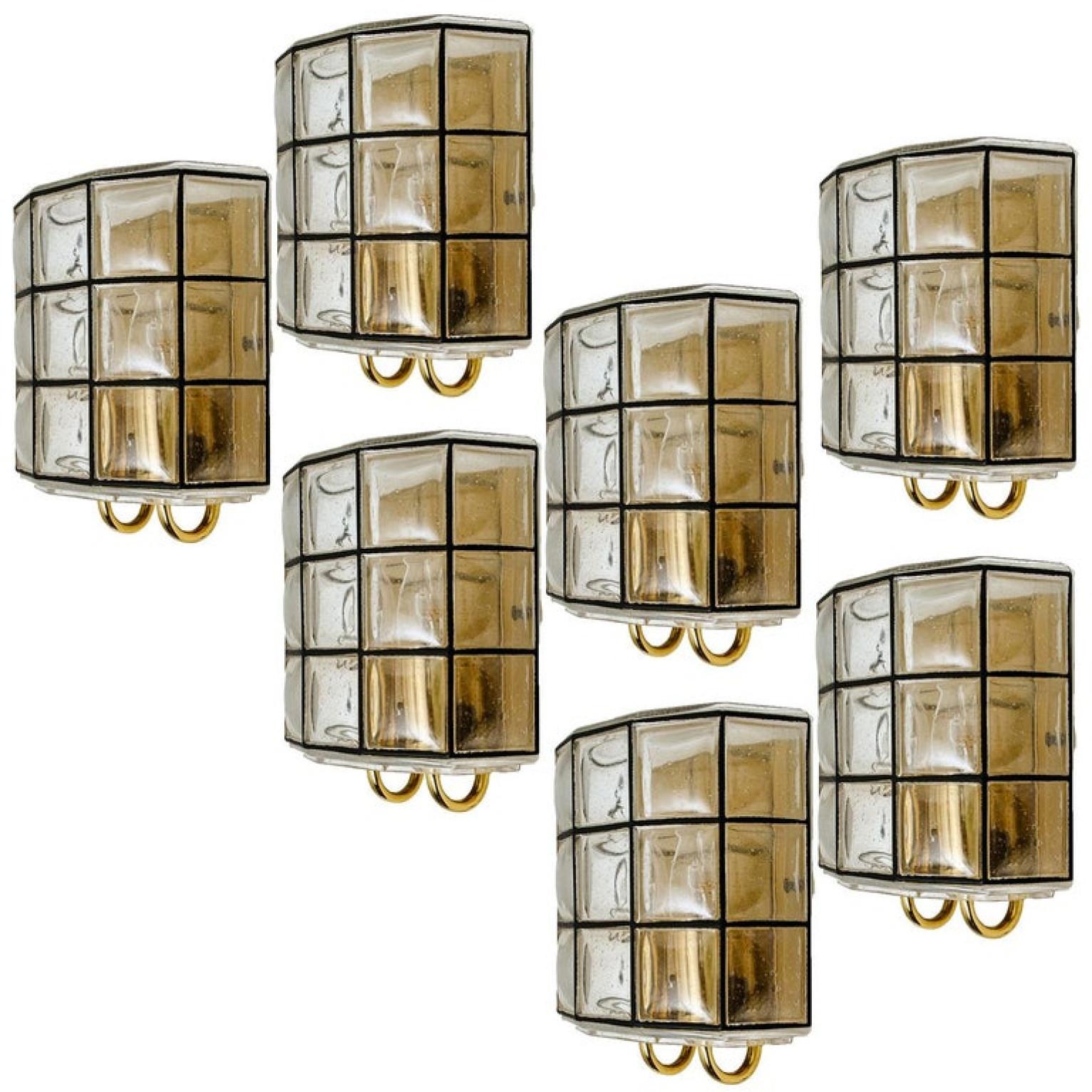 One of Six Iron and Bubble Glass Sconces Wall Lamps by Limburg, 1960 For Sale 11