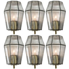 One of Six Iron and Bubble Glass Sconces Wall Lamps by Limburg, 1960