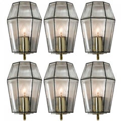 One of Six Iron and Bubble Glass Sconces Wall Lamps by Limburg, 1960