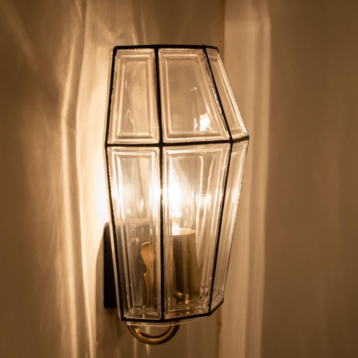 Hand-Painted One of Six Iron and Bubble Glass Sconces Wall Lamps by Limburg, 1960 For Sale