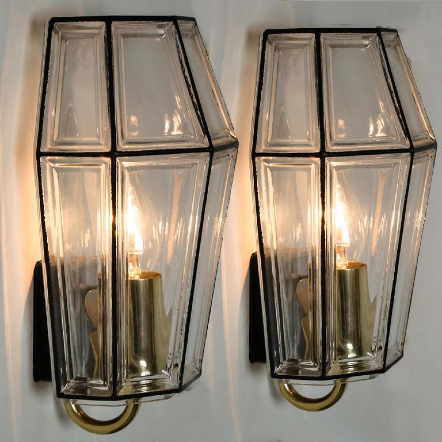 Brass One of Six Iron and Bubble Glass Sconces Wall Lamps by Limburg, 1960 For Sale