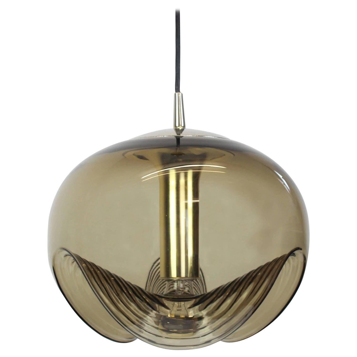 One of Six Large Smoked Glass Pendant Light by Peill & Putzler, Germany, 1970s For Sale 2