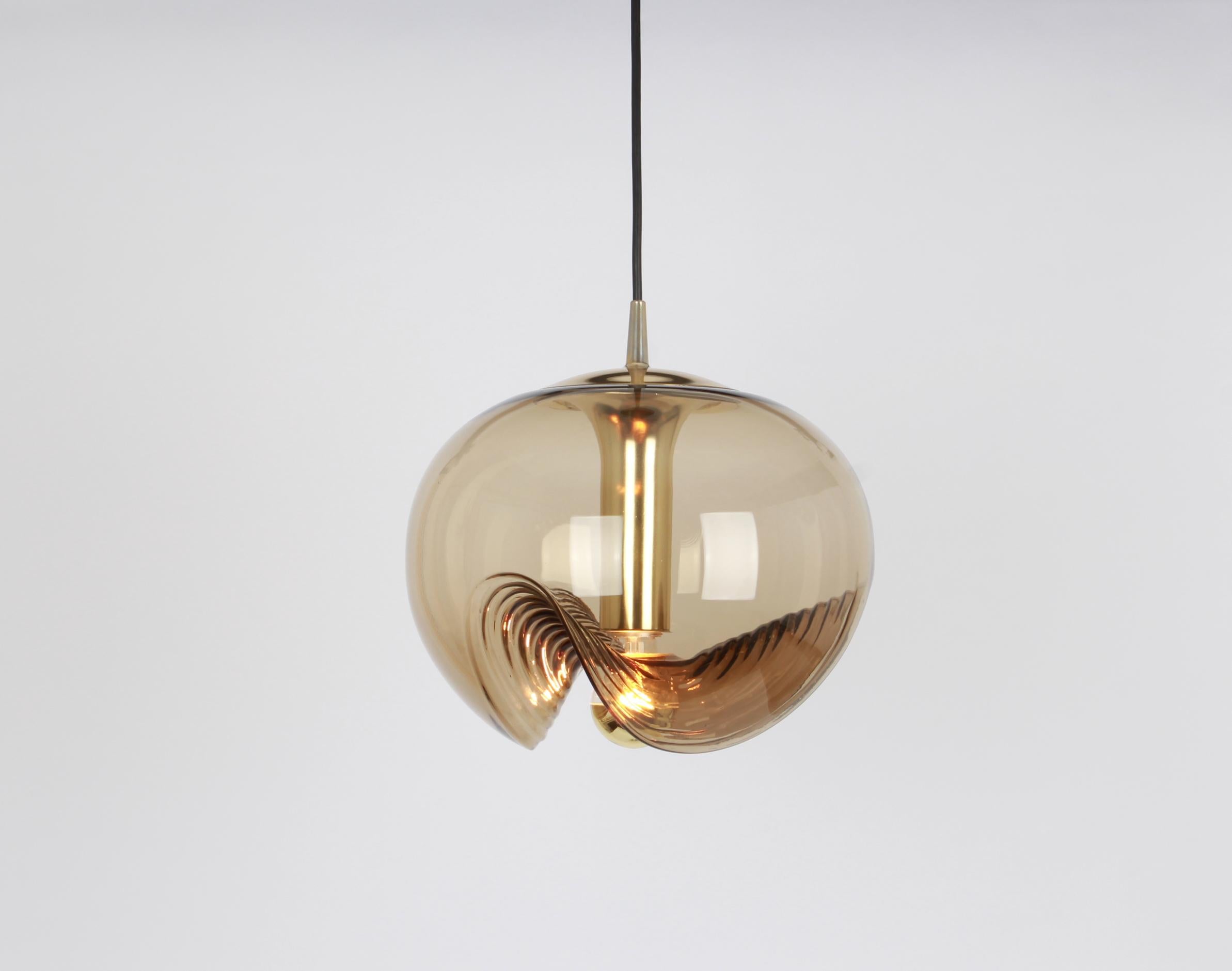 One of four Large Smoked Glass Pendant Light by Peill & Putzler, Germany, 1970s For Sale 3