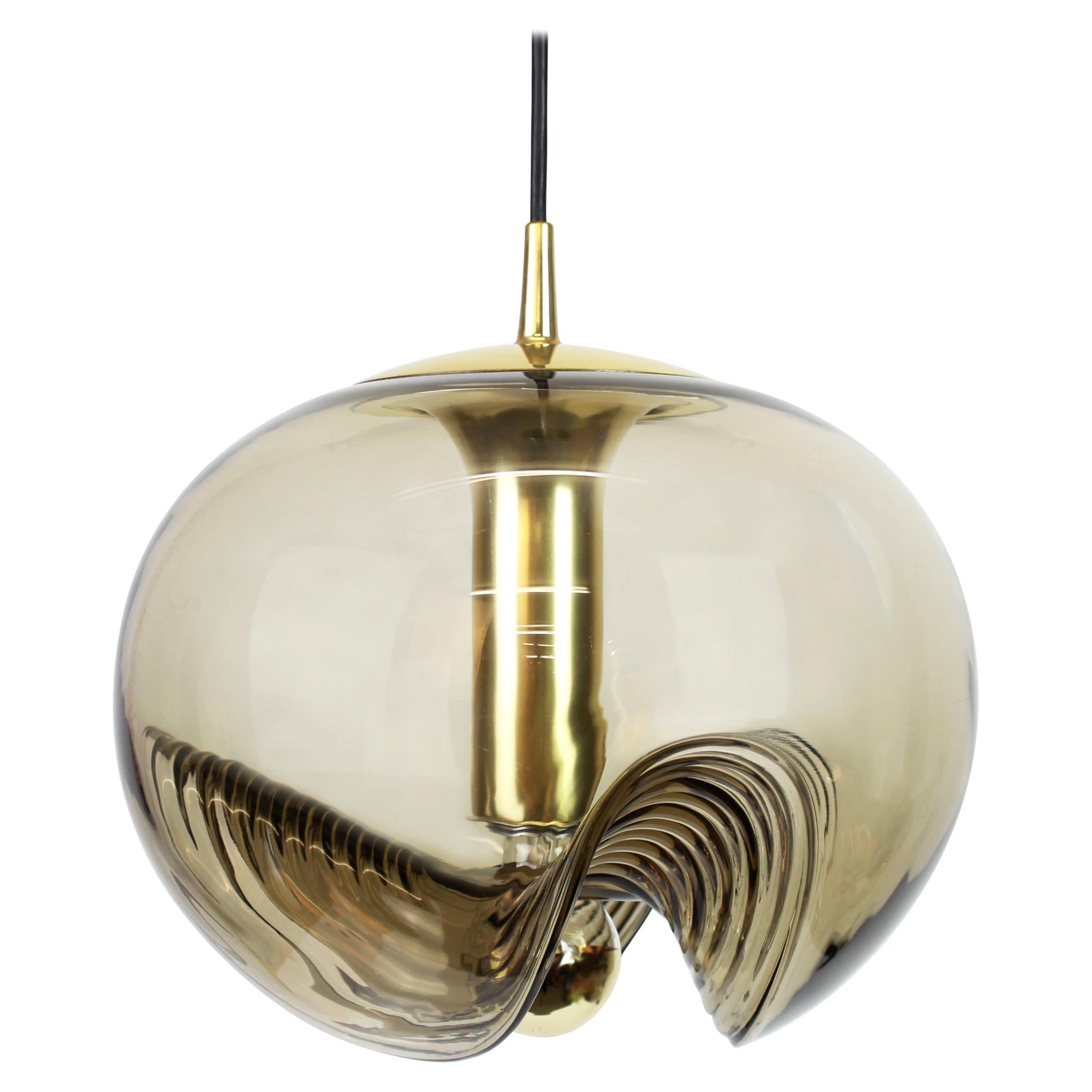 One of Two Large Smoked Glass Pendant Light by Peill & Putzler, Germany, 1970s For Sale