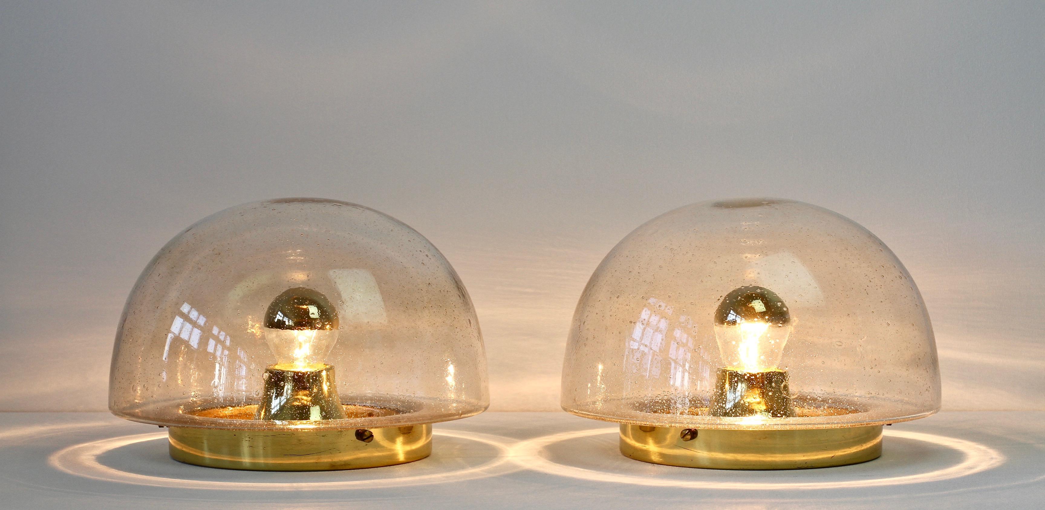 One of Two 1970s Vintage Round Domed Bubble Glass Flush Mount Lights by Limburg 10