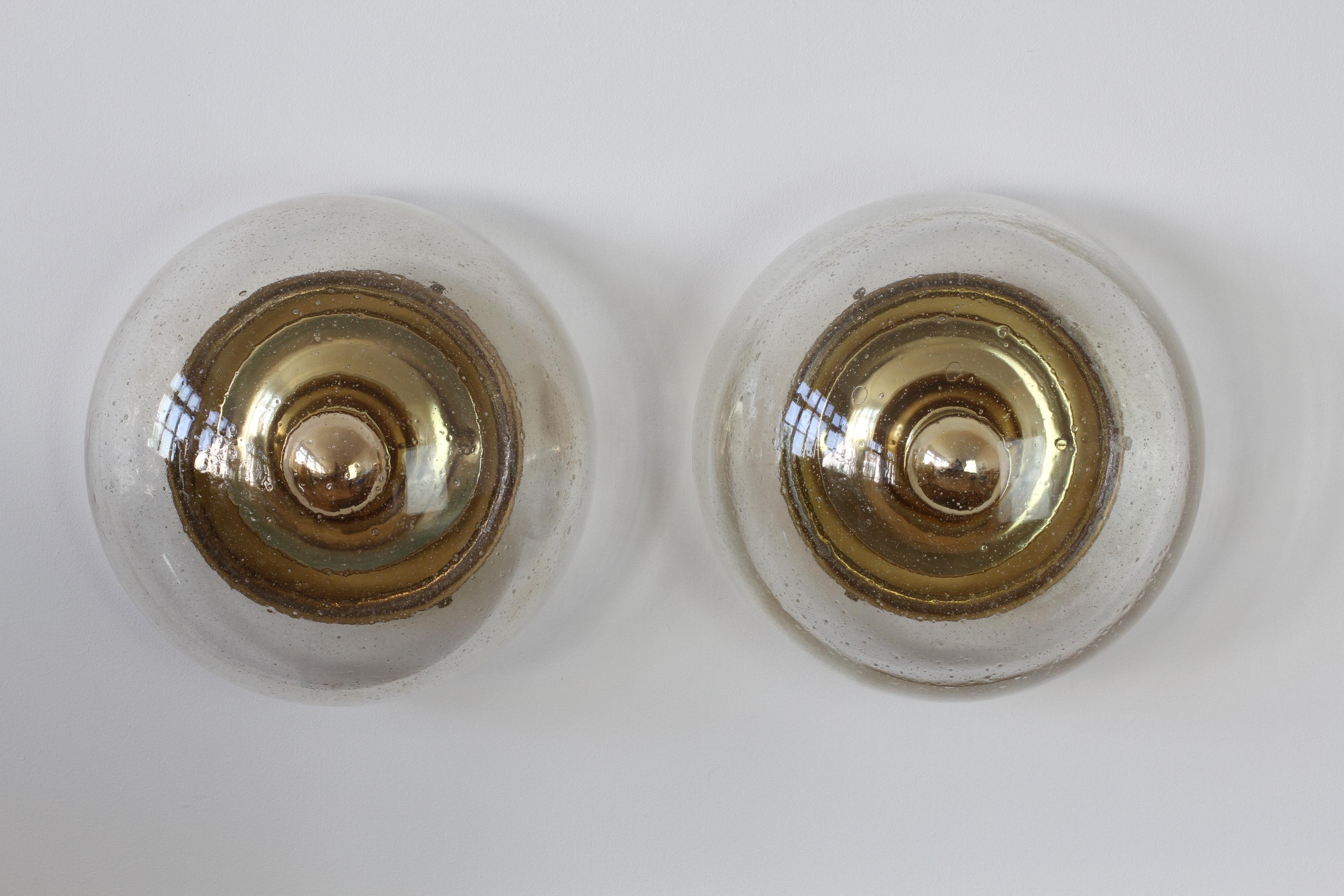 20th Century One of Two 1970s Vintage Round Domed Bubble Glass Flush Mount Lights by Limburg