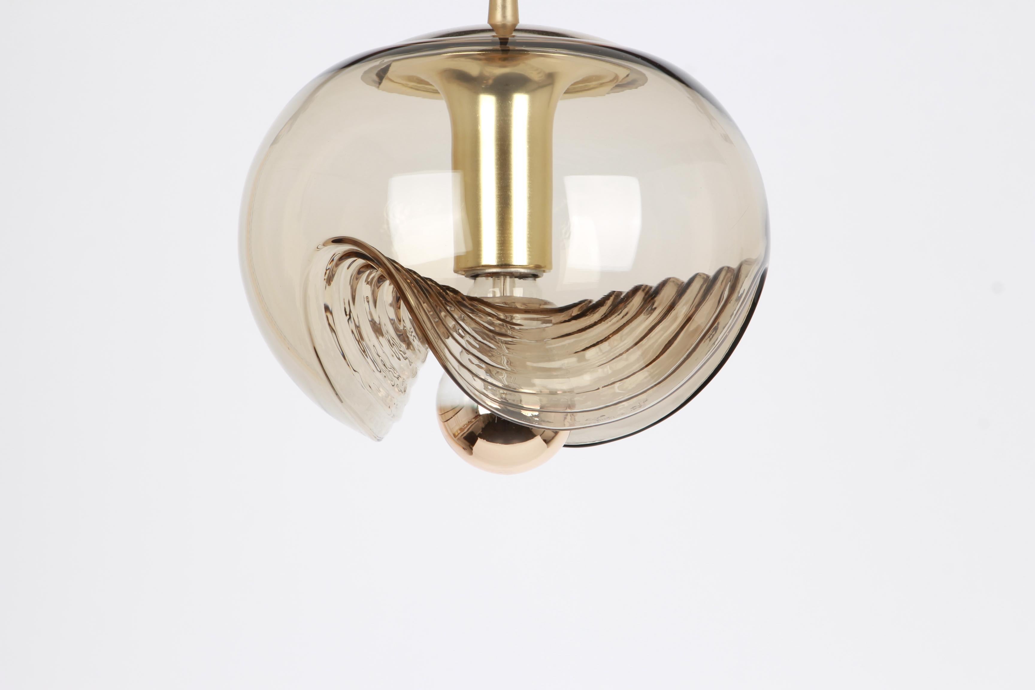 1 of 10 Large Smoked Glass Pendant Light by Peill & Putzler, Germany, 1970s In Good Condition In Aachen, NRW