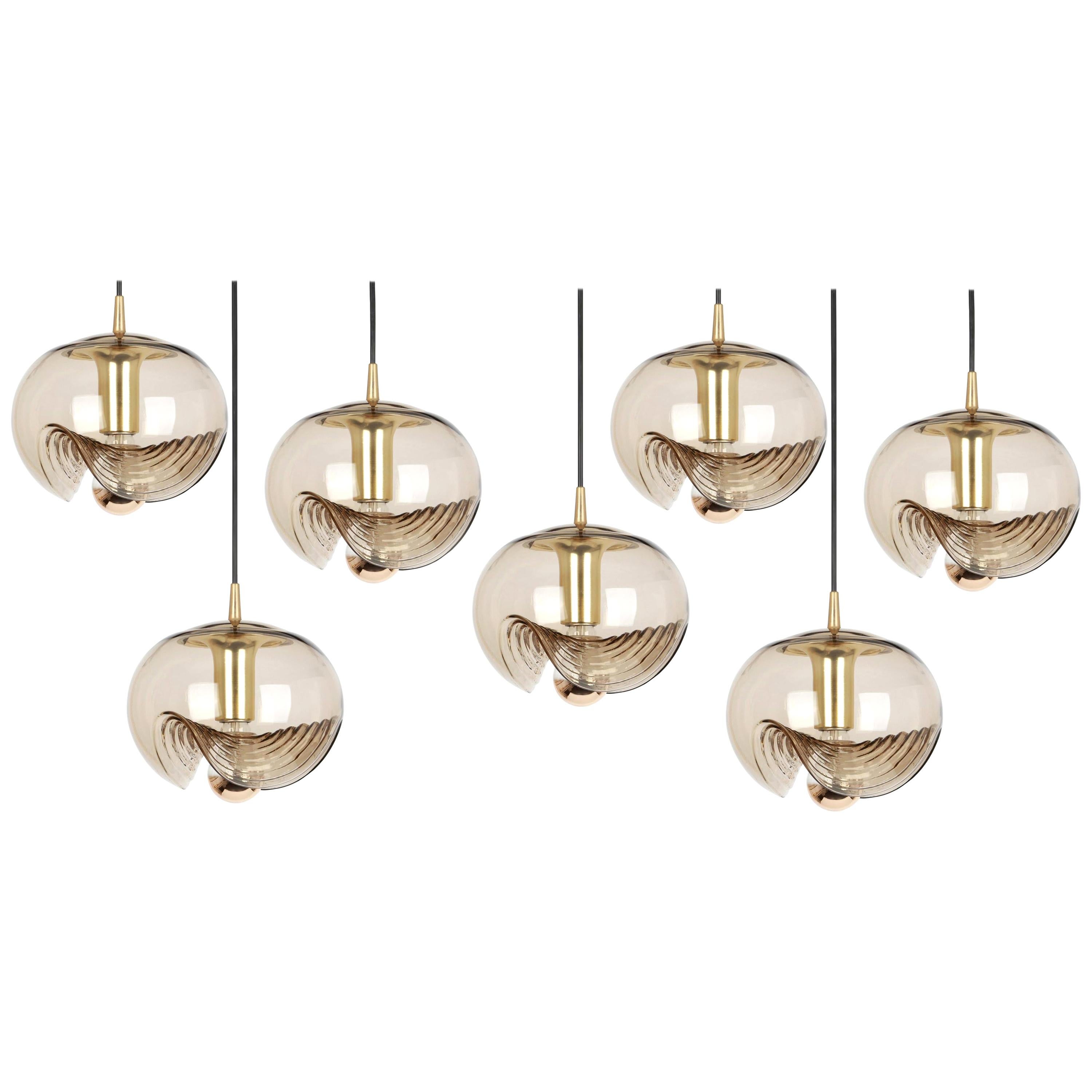 1 of 10 Large Smoked Glass Pendant Light by Peill & Putzler, Germany, 1970s