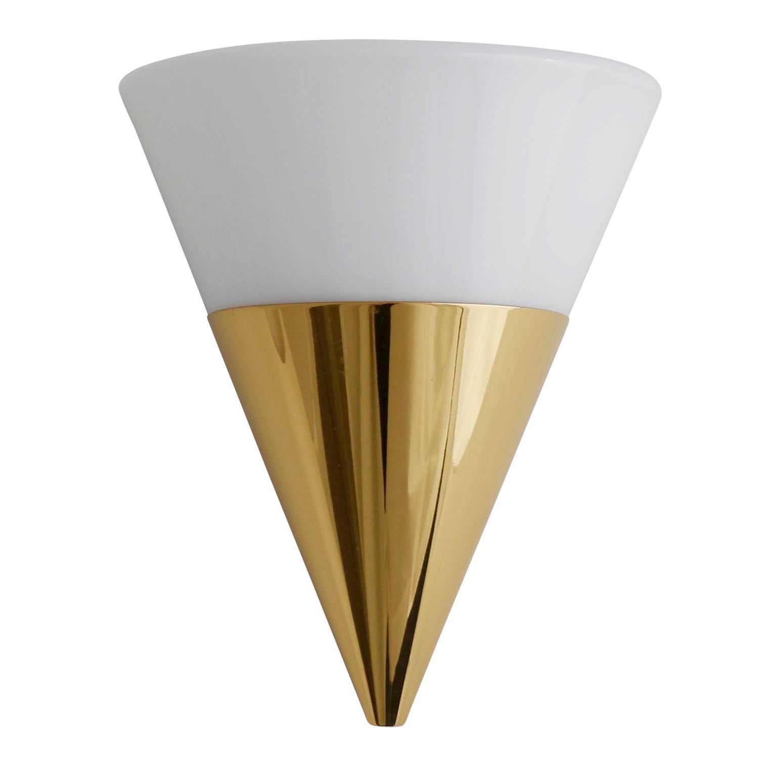 Polished One of Six Limburg Sconces Wall Lights, Brass Opal Glass, 1970s For Sale