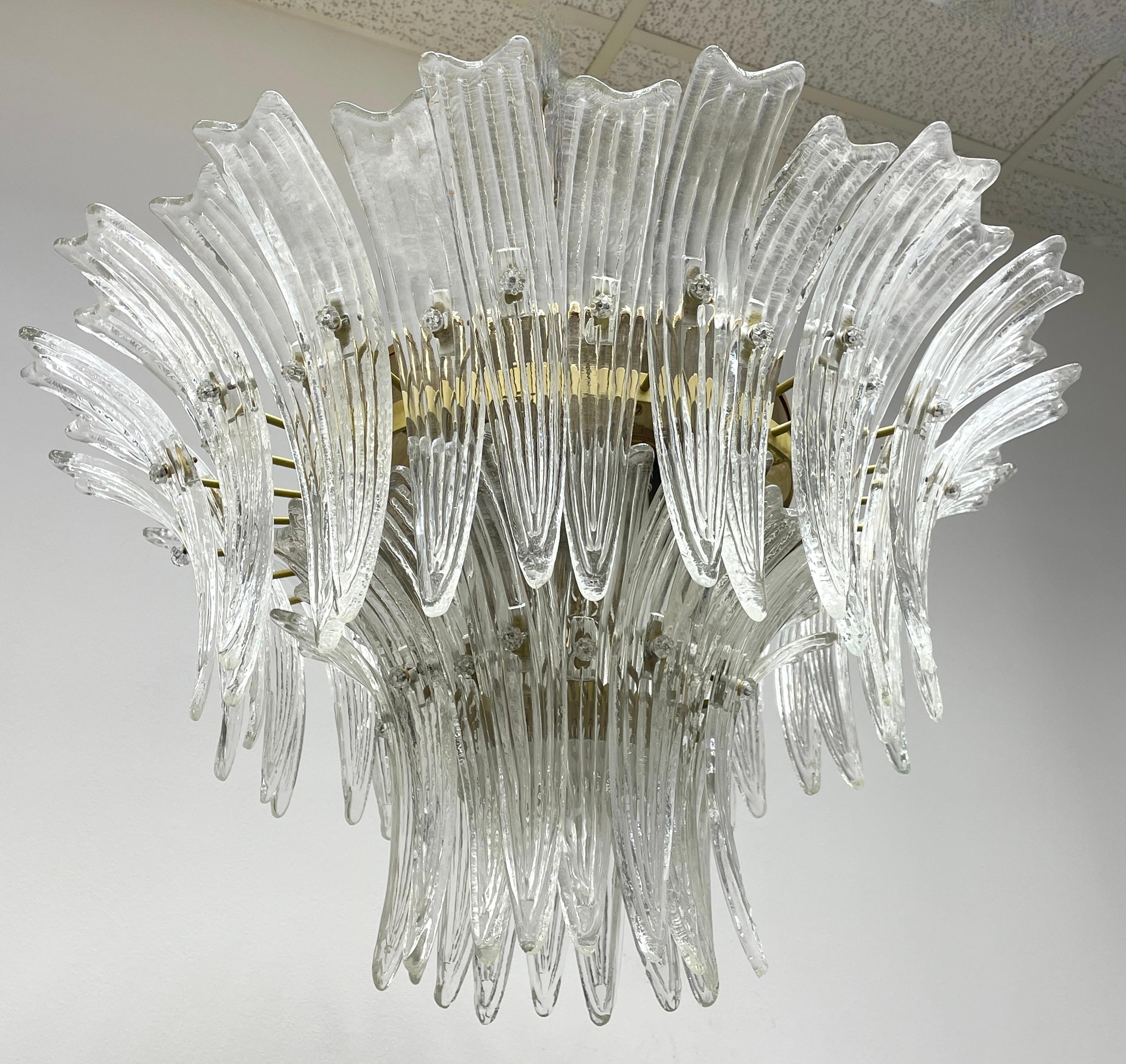 Palmette-Kronleuchter aus venezianischem Muranoglas von Barovier Toso, Einbaubeleuchtung (Handgefertigt) im Angebot