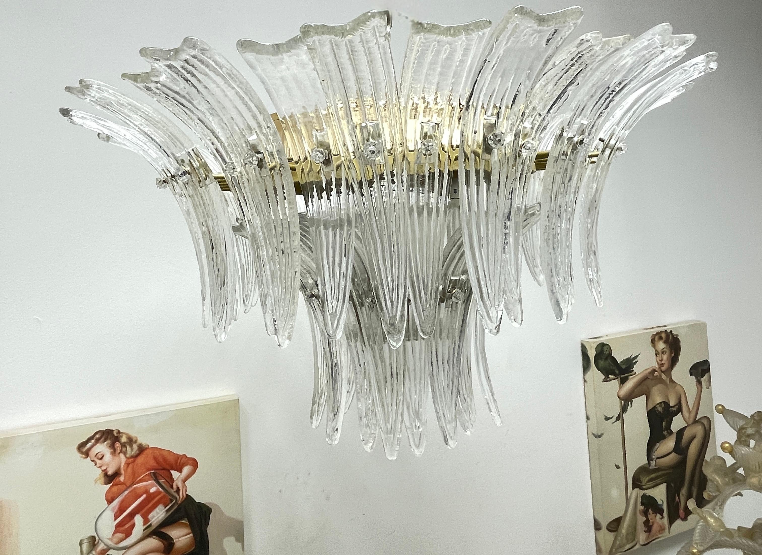 Late 20th Century Venetian Murano Glass Palmette Chandelier Flush Mount by Barovier Toso, Italy For Sale